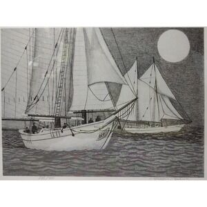Joseph‎ Cousins Sailboat Print Signed Sealed Numbered Two Sailboats Number 285
